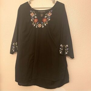 Venezia plus size black cotton blouse floral embroidery boho art to wear 18-20